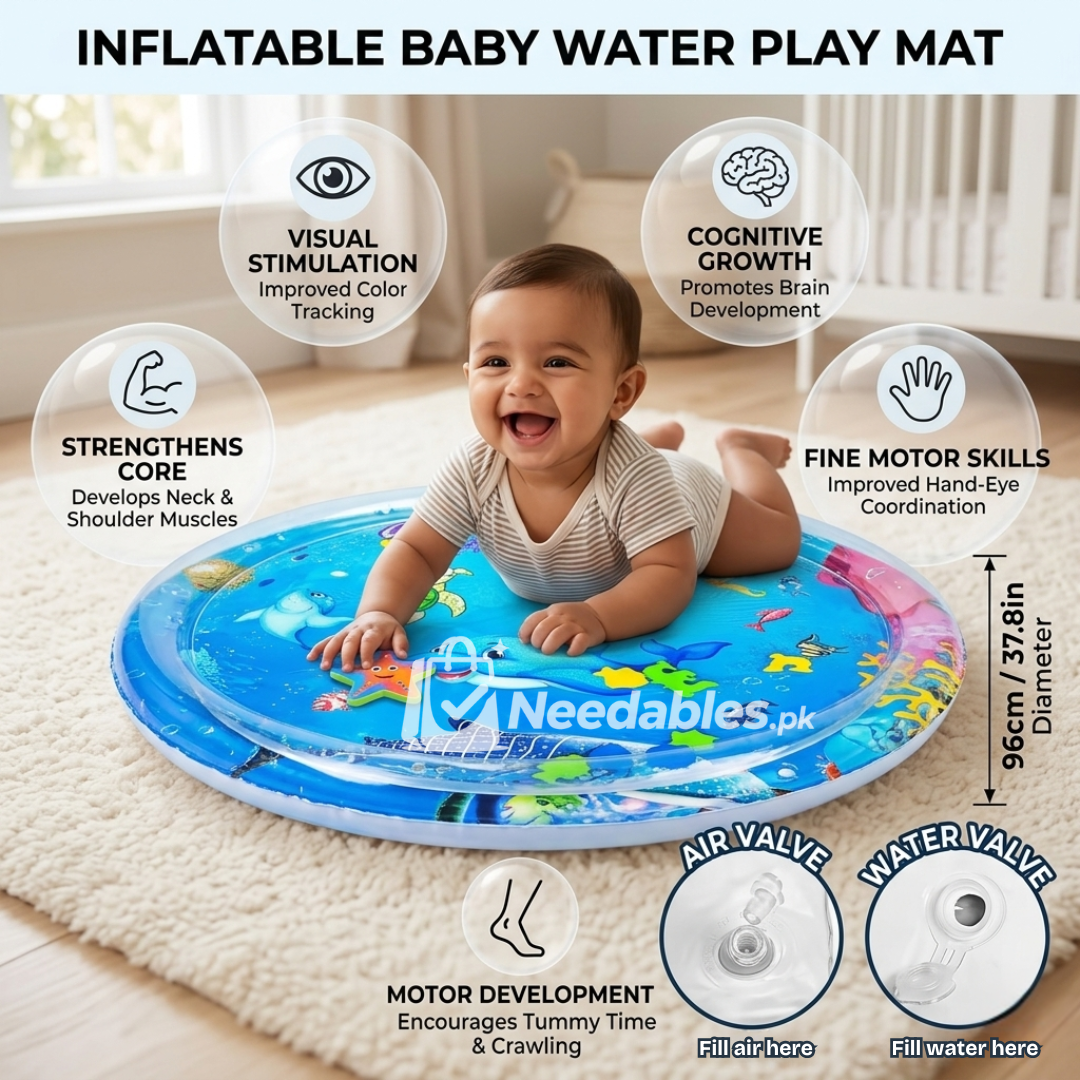 Dolphin Inflatable Baby Water Play Mat – 96cm PVC Tummy Time Activity Mat for Toddlers & Kids Early Learning Toy