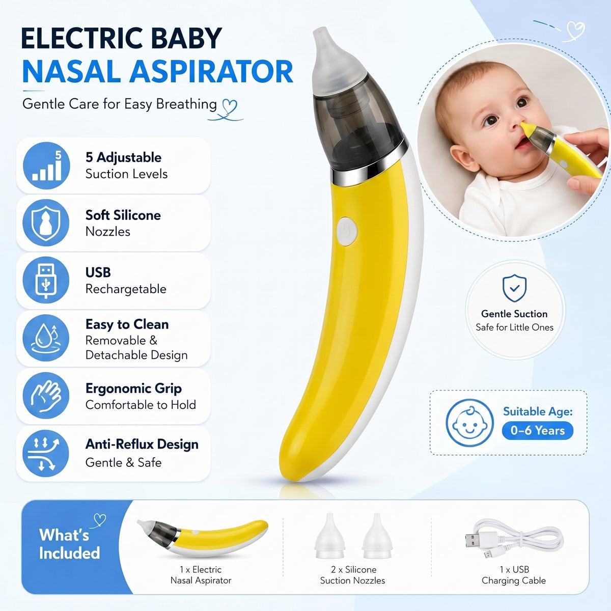 Electric Baby Nasal Aspirator – USB Rechargeable Nose Cleaner & Mucus Suction Machine for Infants, Toddlers & Kids