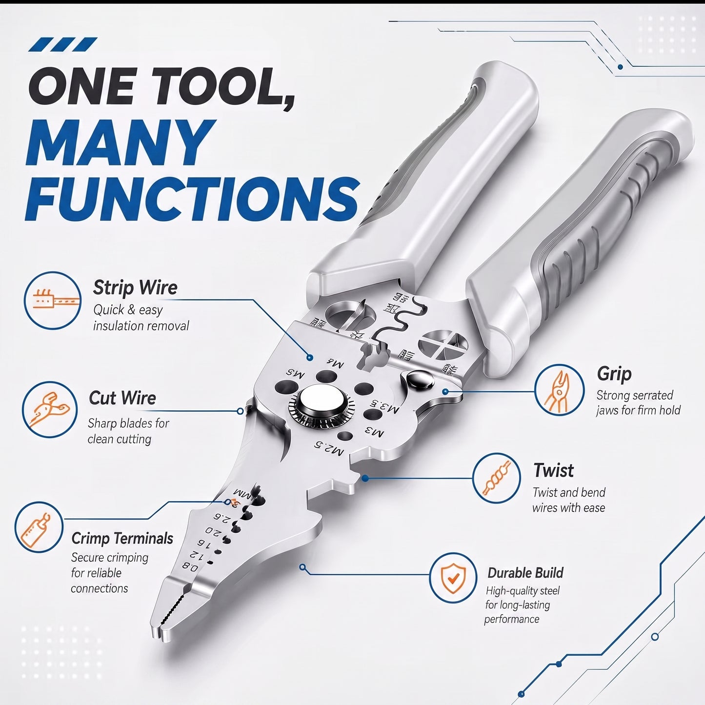 10-in-1 Professional Wire Stripper Pliers – Heavy-Duty Cable Cutter, Crimper & Multi-Function Electrician Tool