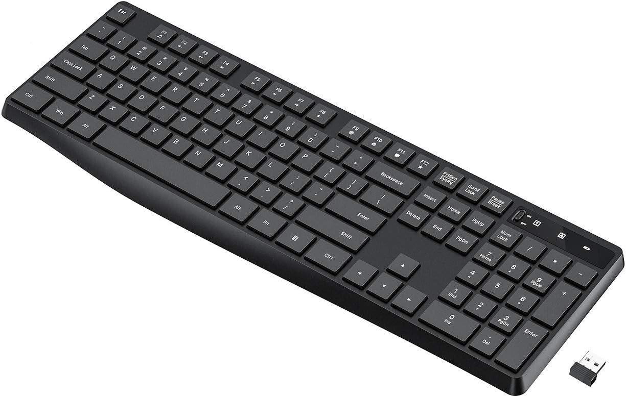 Wireless Keyboard Model PC230A Slim 2.4GHz USB Keyboard with Silent Keys Ergonomic & Battery Operated