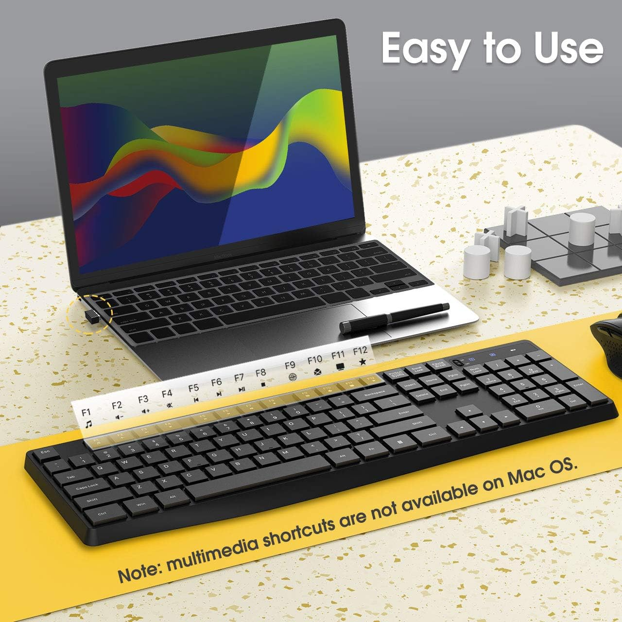 Wireless Keyboard Model PC230A Slim 2.4GHz USB Keyboard with Silent Keys Ergonomic & Battery Operated