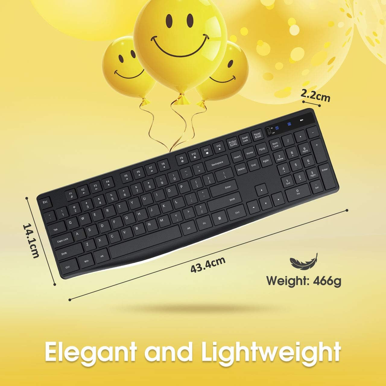 Wireless Keyboard Model PC230A Slim 2.4GHz USB Keyboard with Silent Keys Ergonomic & Battery Operated
