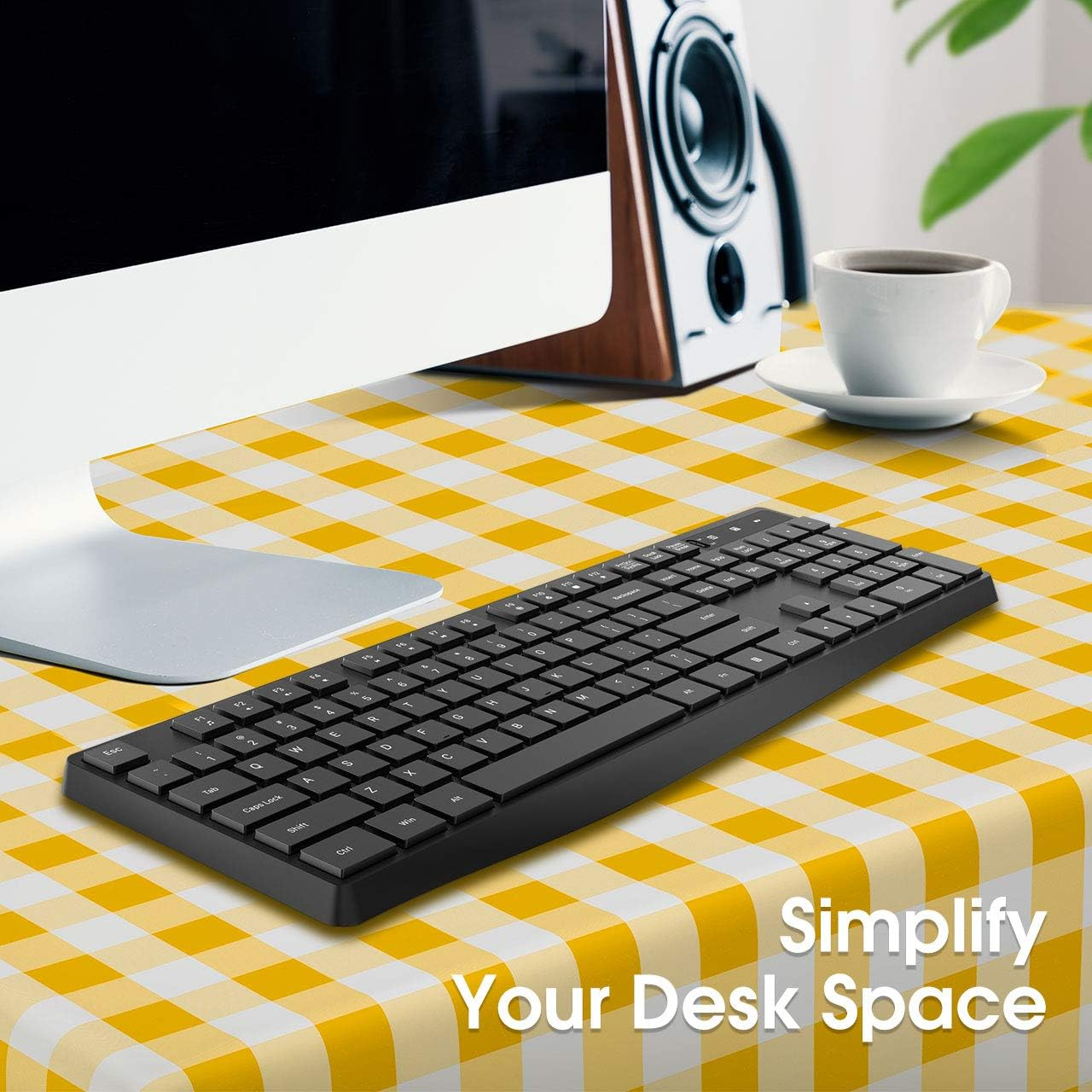 Wireless Keyboard Model PC230A Slim 2.4GHz USB Keyboard with Silent Keys Ergonomic & Battery Operated