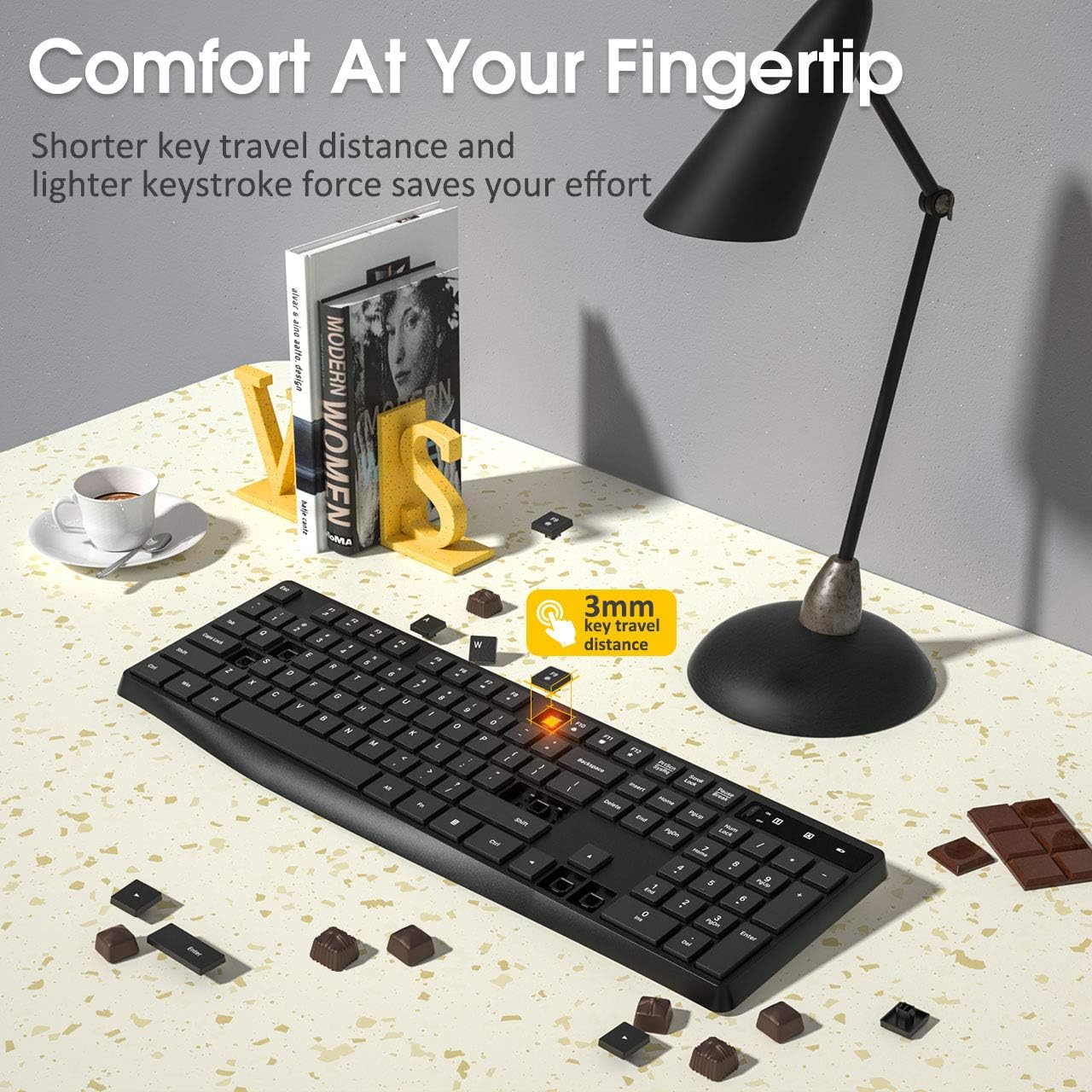 Wireless Keyboard Model PC230A Slim 2.4GHz USB Keyboard with Silent Keys Ergonomic & Battery Operated