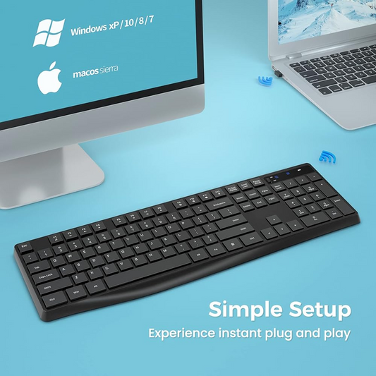 Wireless Keyboard Model PC230A Slim 2.4GHz USB Keyboard with Silent Keys Ergonomic & Battery Operated