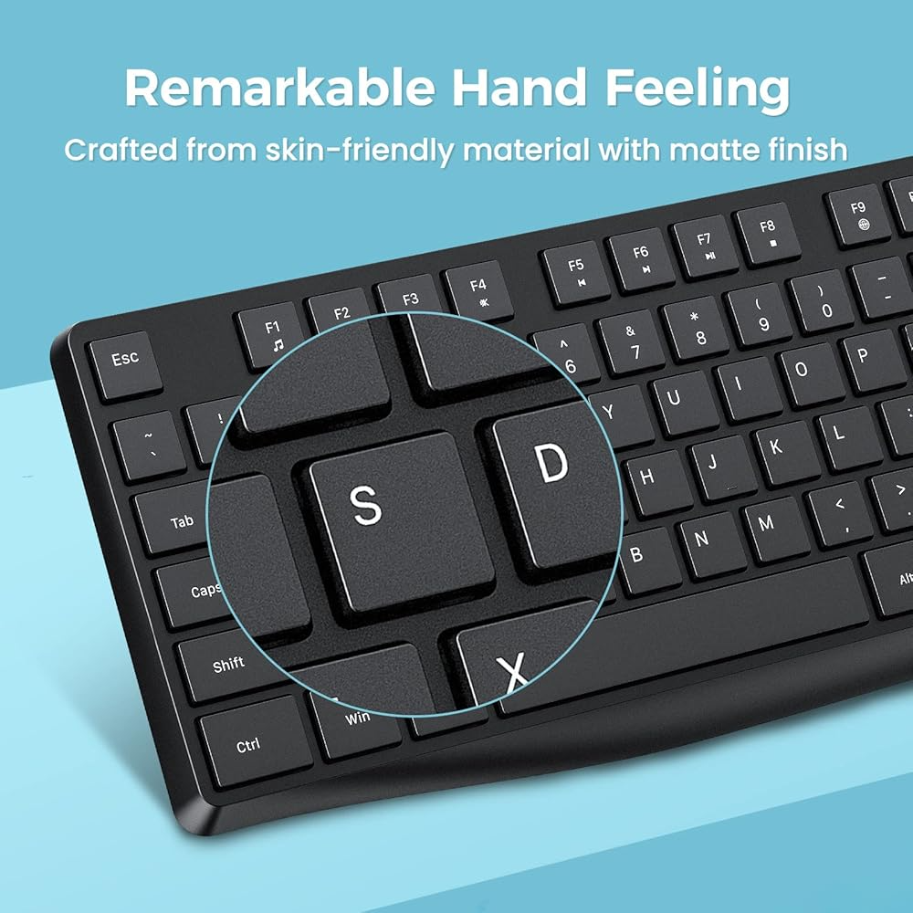 Wireless Keyboard Model PC230A Slim 2.4GHz USB Keyboard with Silent Keys Ergonomic & Battery Operated