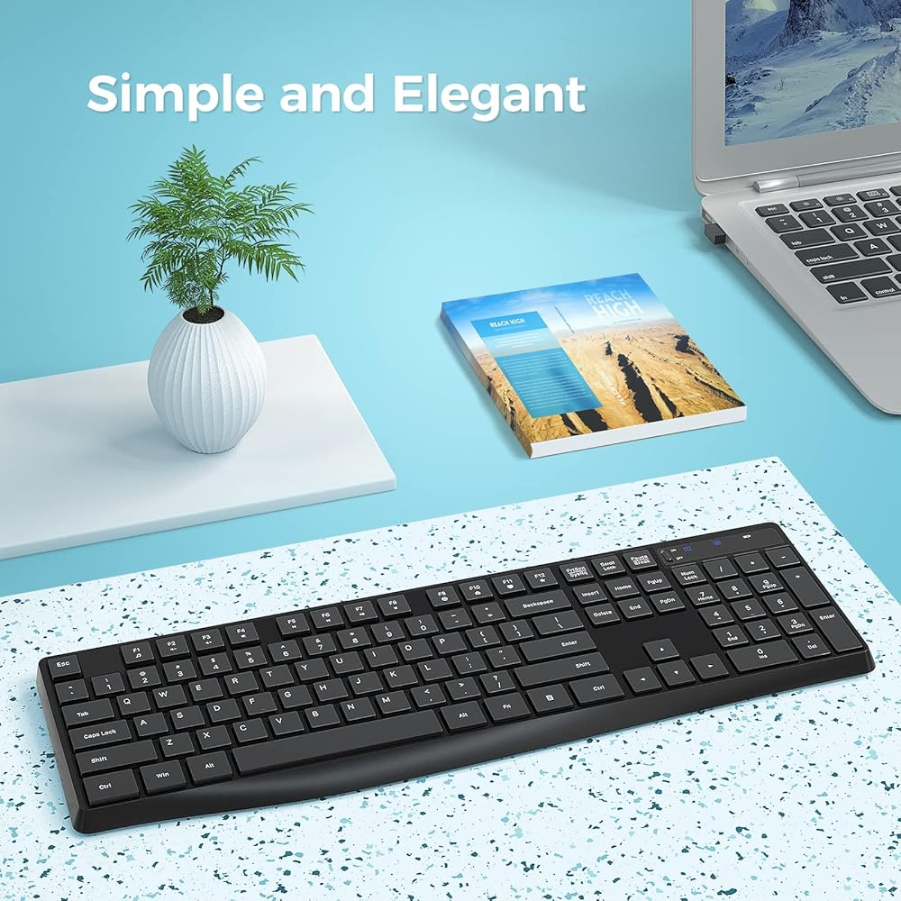 Wireless Keyboard Model PC230A Slim 2.4GHz USB Keyboard with Silent Keys Ergonomic & Battery Operated