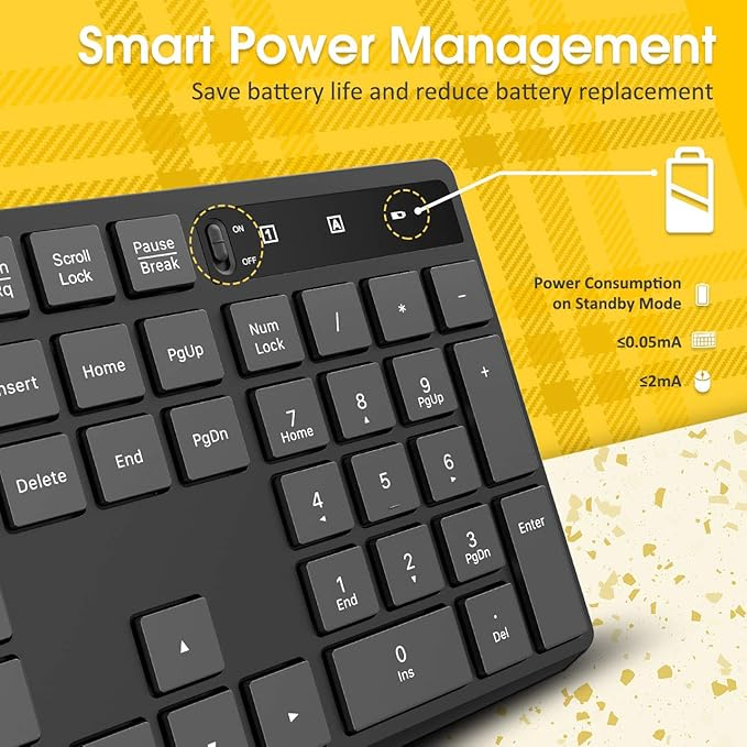 Wireless Keyboard Model PC230A Slim 2.4GHz USB Keyboard with Silent Keys Ergonomic & Battery Operated