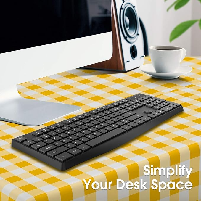 Wireless Keyboard Model PC230A Slim 2.4GHz USB Keyboard with Silent Keys Ergonomic & Battery Operated
