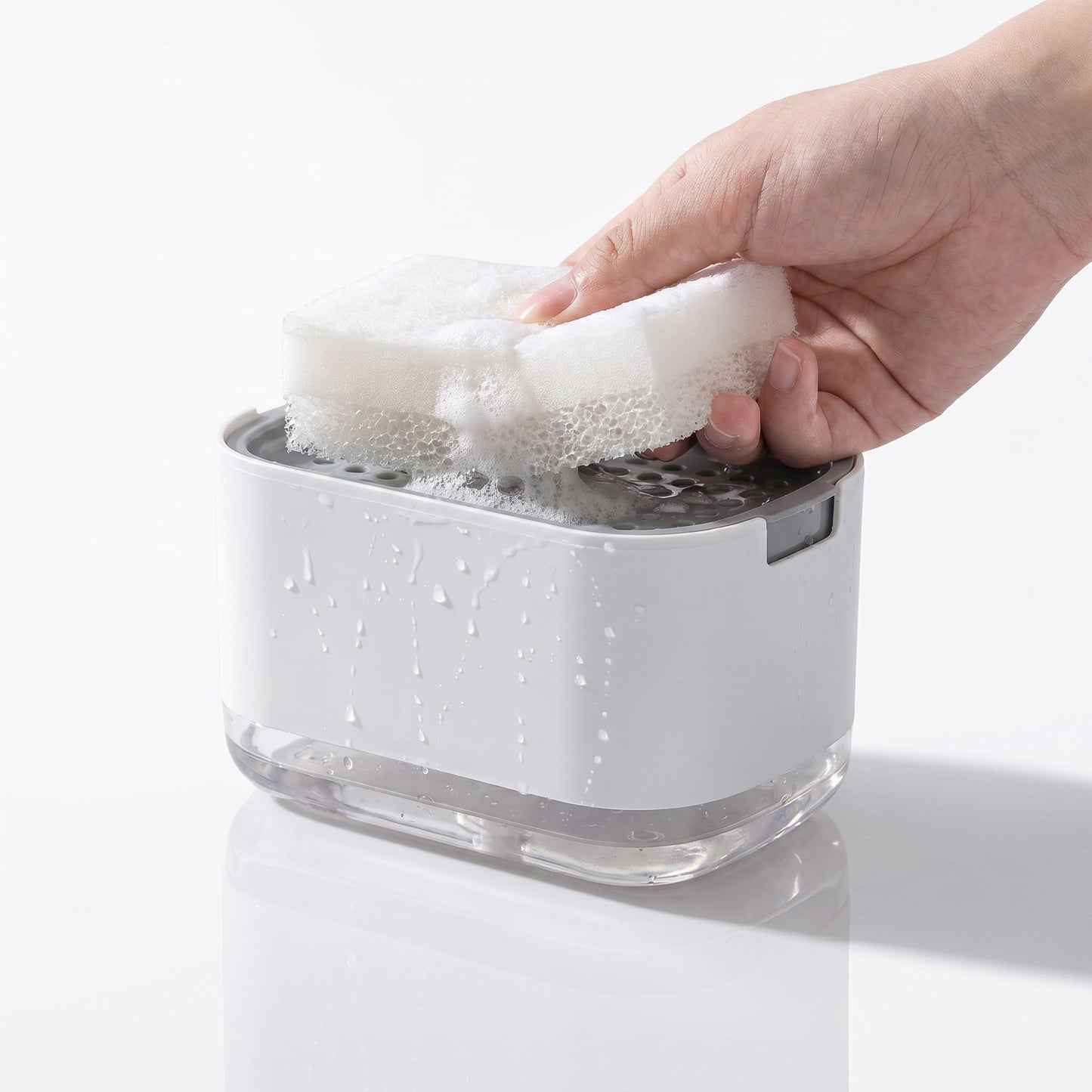 Automatic Soap Pump Dispenser with Sponge Holder – Kitchen & Bathroom Liquid Detergent Foam Box for Easy Cleaning