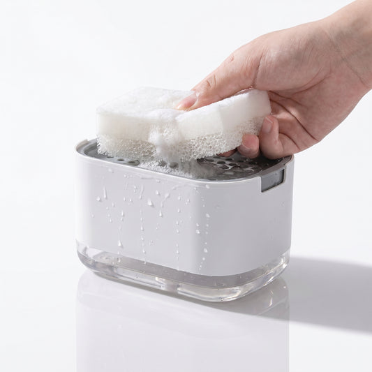 Automatic Soap Pump Dispenser with Sponge Holder – Kitchen & Bathroom Liquid Detergent Foam Box for Easy Cleaning