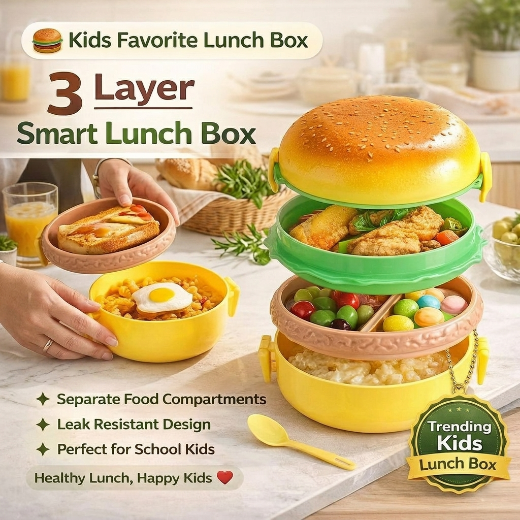 3-Layer Burger-Shaped Kids Lunch Box