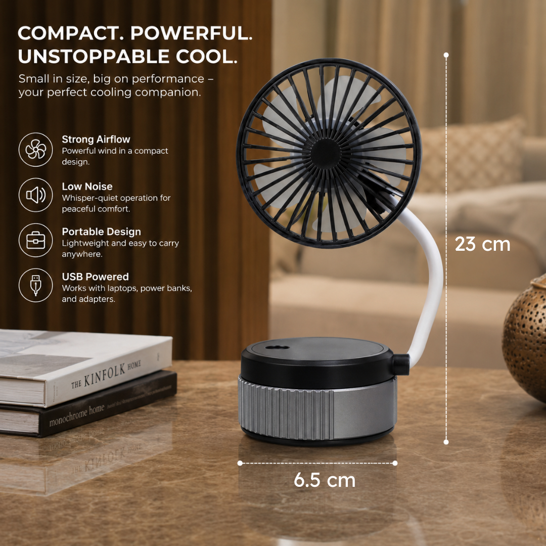 Suction Cup Wall Mounted Rechargeable Fan – 360° Rotating Mini Desk & Wall Fan